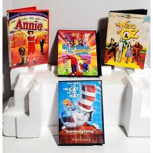 Family Classics DVD Lot Annie Wizard Oz Willy Wonka Cat Hat Kids Bundle